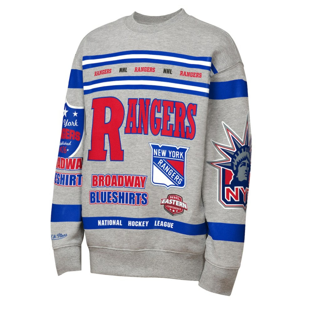 New York Rangers Mitchell & Ness Youth Allover Print Fleece Crewneck Sweatshirt Sale