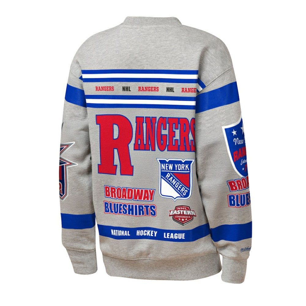 New York Rangers Mitchell & Ness Youth Allover Print Fleece Crewneck Sweatshirt Sale