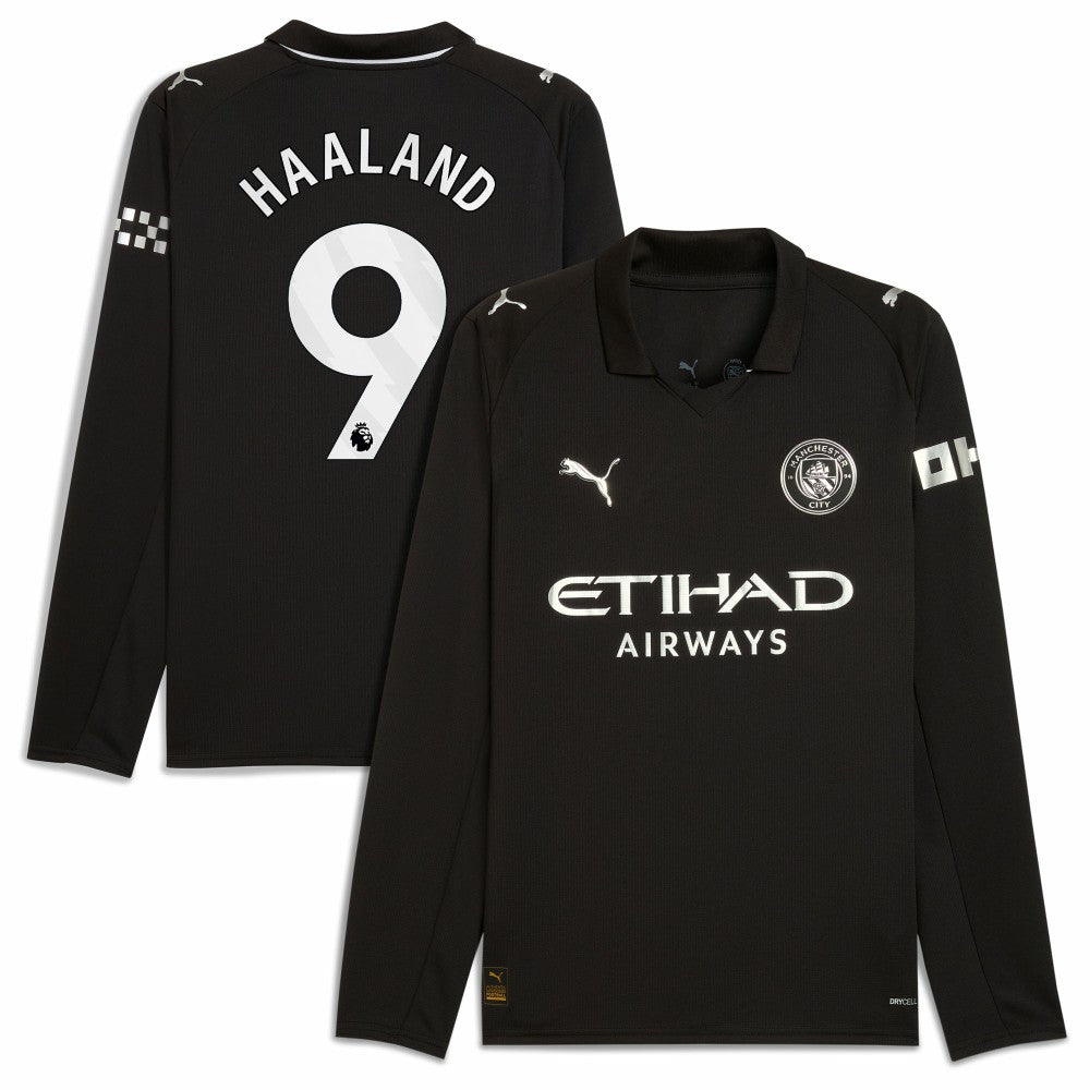 Erling Haaland Manchester City 2025/26 Away Replica Long Sleeve Player Jersey Black - Puma