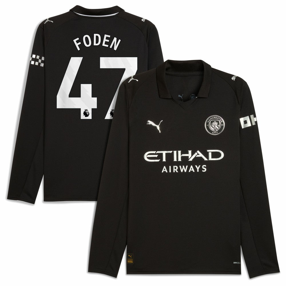 Phil Foden Manchester City Away 2025/26 Replica Long Sleeve Player Jersey Black - Puma