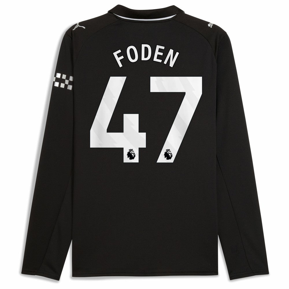 Phil Foden Manchester City Away 2025/26 Replica Long Sleeve Player Jersey Black - Puma