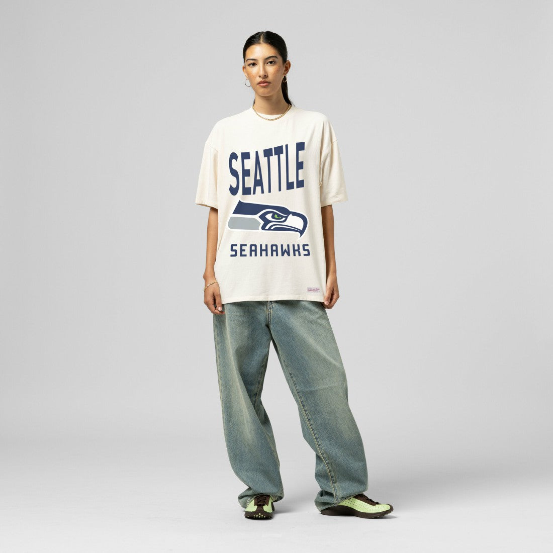 Seattle Seahawks Mitchell & Ness Women's Logo Rise Boyfriend T-Shirt