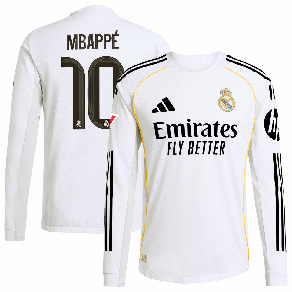 Kylian Mbappé Real Madrid 2025/26 Home Long Sleeve Player Jersey White - Adidas