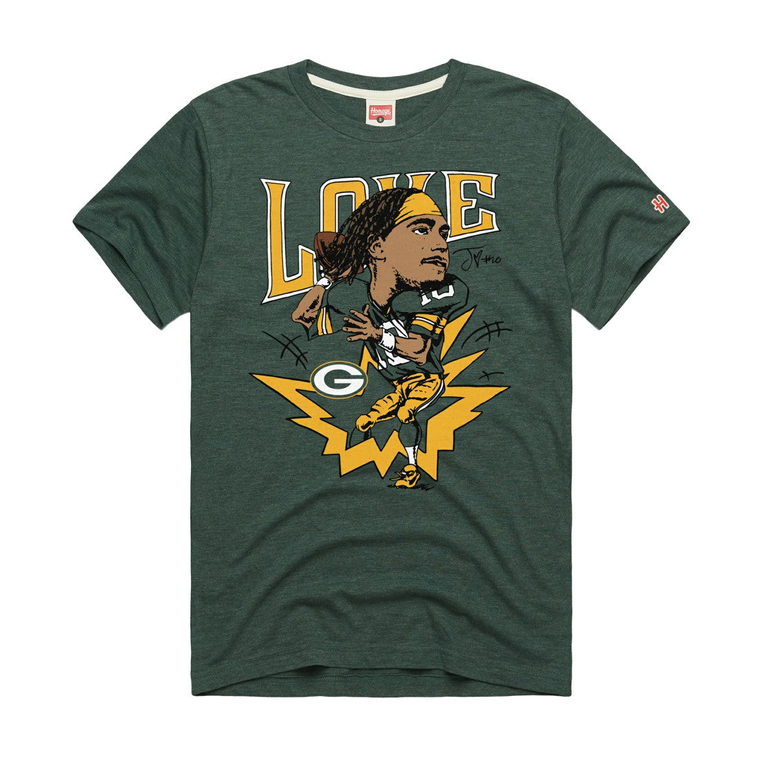 Green Bay Packers  Jordan Love  Homage Unisex Caricature Player Graphic Tri-Blend T-Shirt