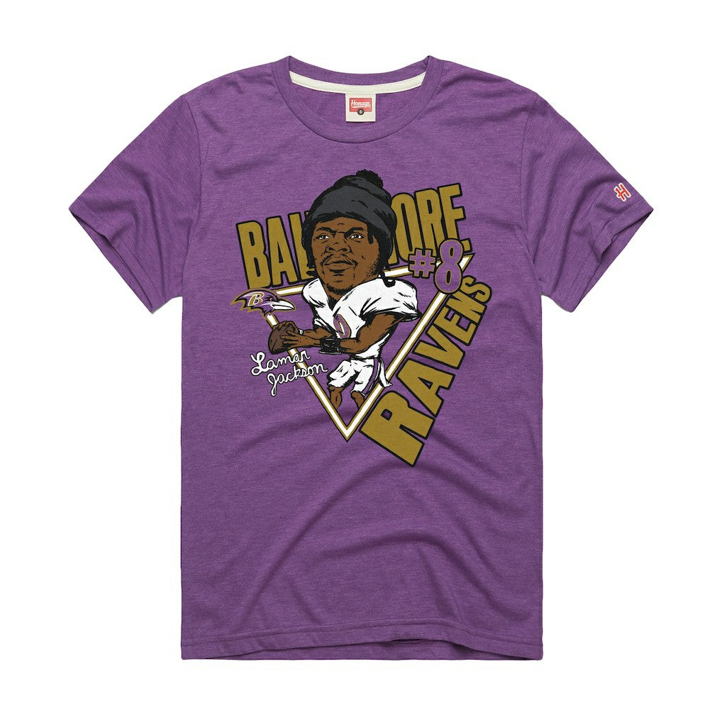 Baltimore Ravens  Lamar Jackson  Homage Unisex Caricature Player Graphic Tri-Blend T-Shirt