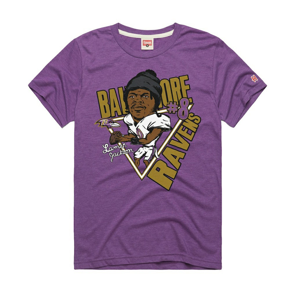 Baltimore Ravens  Lamar Jackson  Homage Unisex Caricature Player Graphic Tri-Blend T-Shirt