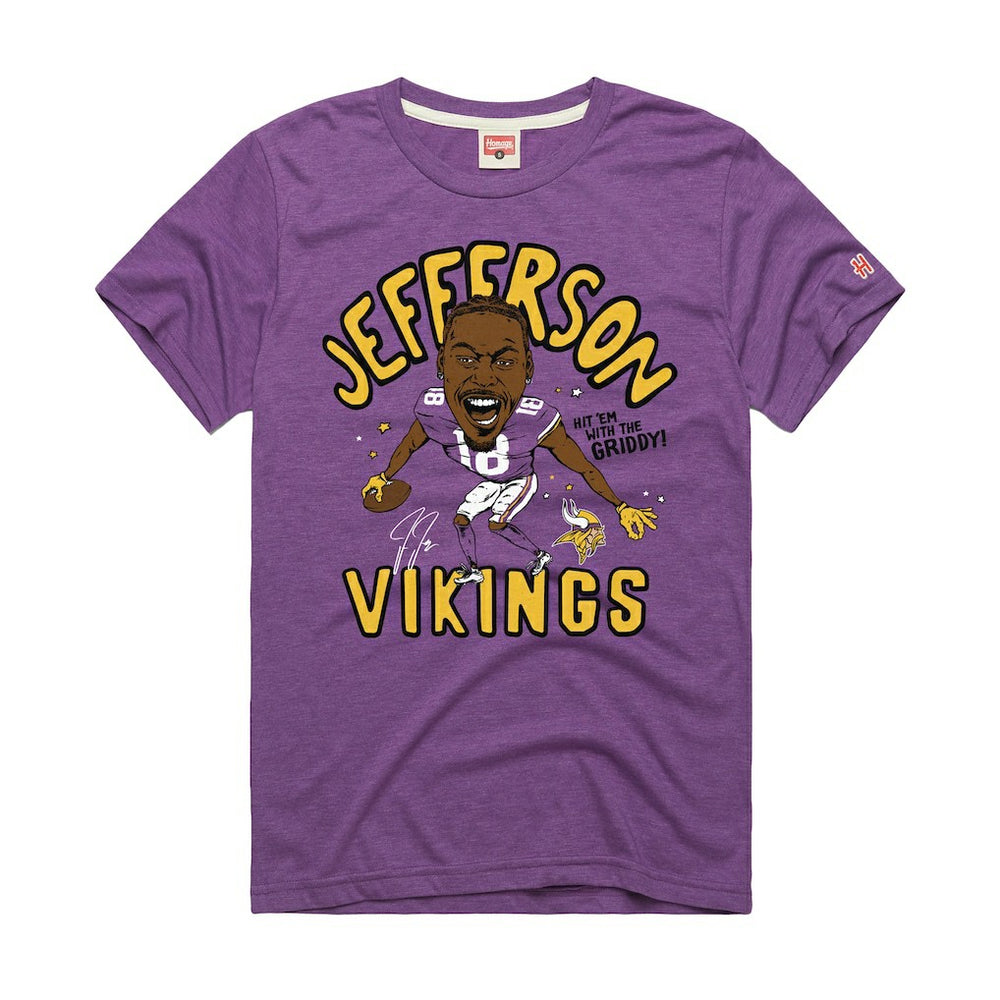 Minnesota Vikings  Justin Jefferson  Homage Unisex Caricature Player Graphic Tri-Blend T-Shirt