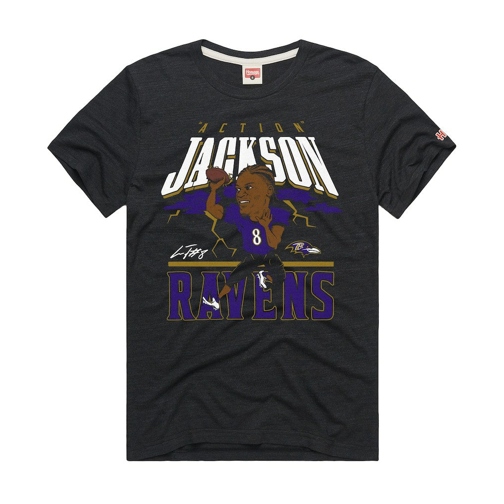 Baltimore Ravens  Lamar Jackson  Homage Unisex Caricature Player Graphic Tri-Blend T-Shirt