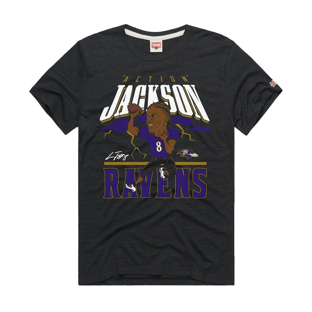 Baltimore Ravens  Lamar Jackson  Homage Unisex Caricature Player Graphic Tri-Blend T-Shirt