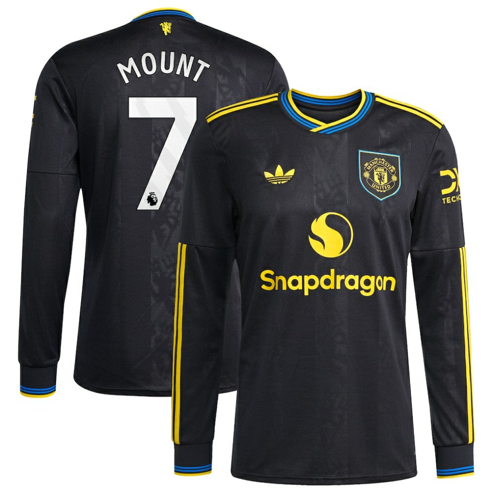 Mason Mount Manchester United 2025/26 Third Replica Long Sleeve Player Jersey Black - Adidas