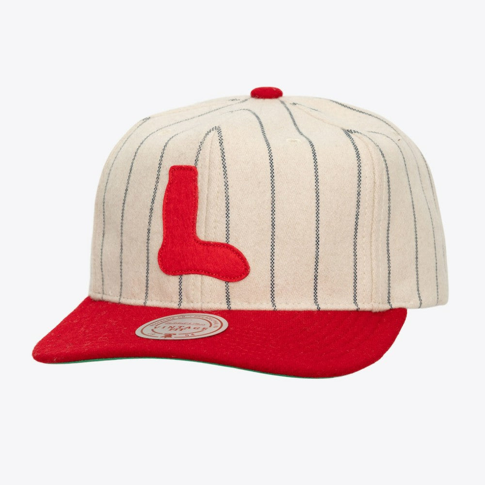 Boston Red Sox Mitchell & Ness Unisex Vintage Ground Melton Wool Pinstripe Adjustable Hat | MLB New