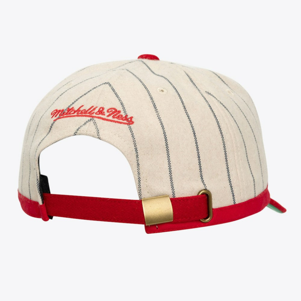 Cincinnati Reds Mitchell & Ness Unisex Vintage Ground Melton Wool Pinstripe Adjustable Hat | MLB For sale