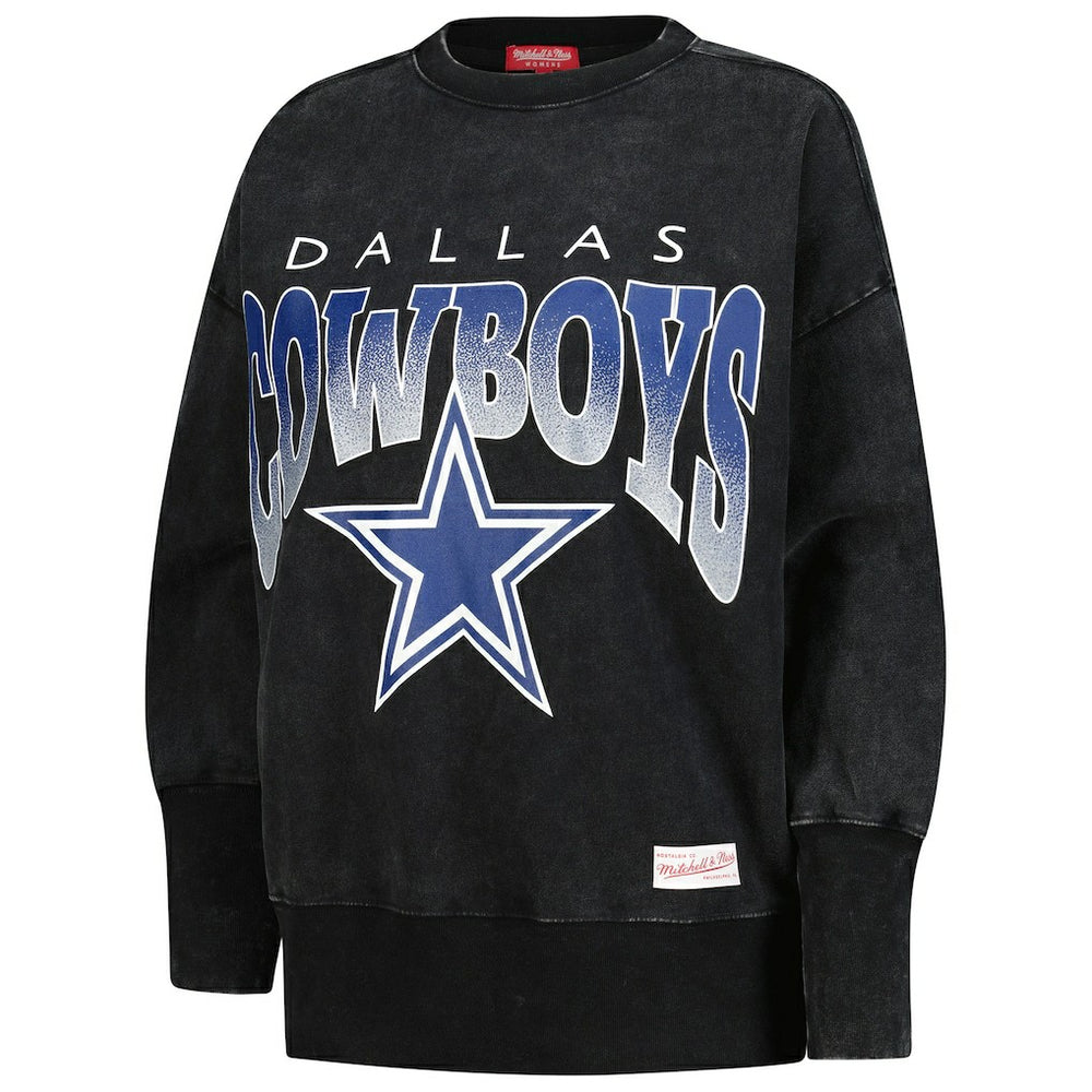 Dallas Cowboys Mitchell & Ness Women's Delineate Mineral Wash Crewneck Sweatshirt