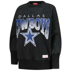 Dallas Cowboys Mitchell & Ness Women's Delineate Mineral Wash Crewneck Sweatshirt