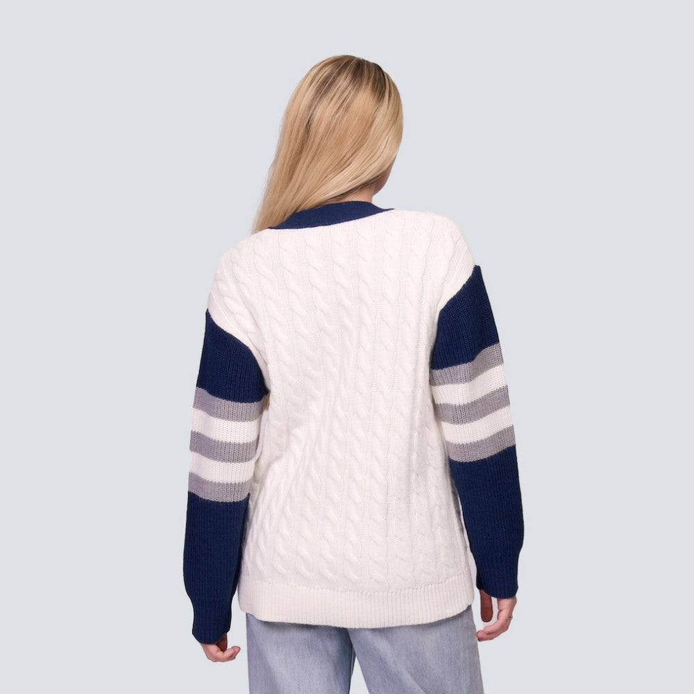 New York Yankees Lusso Women's Shyla Knit V-Neck Full-Zip Sweater | MLB Outlet