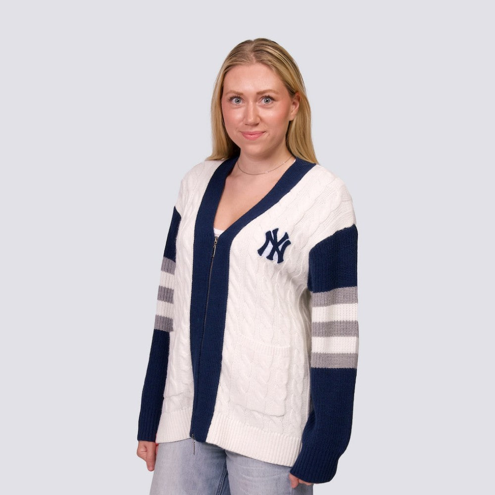 New York Yankees Lusso Women's Shyla Knit V-Neck Full-Zip Sweater | MLB Outlet