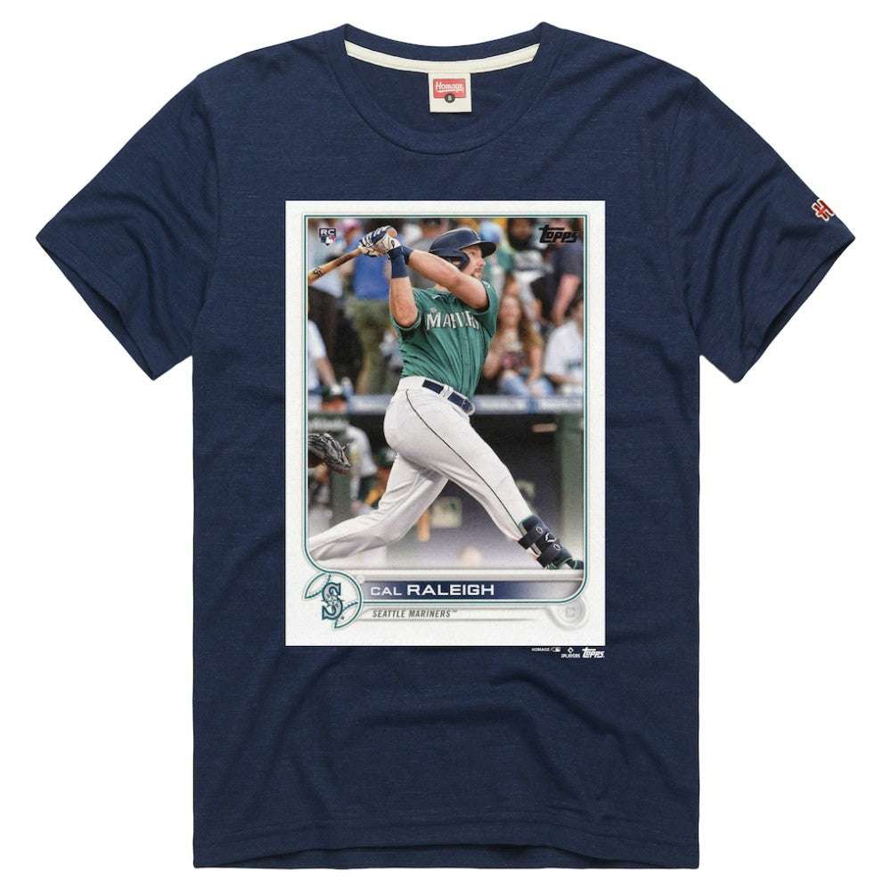 Cal Raleigh Seattle Mariners Homage Topps Baseball Card Player Tri-Blend T-Shirt | MLB Outlet