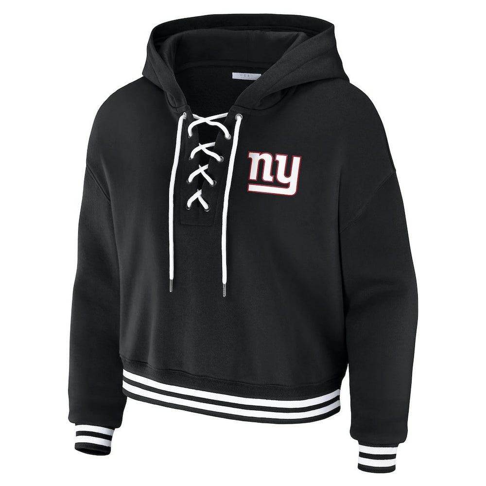 New York Giants  WEAR by Erin Andrews Women's Lace-Up Fleece Hoodie