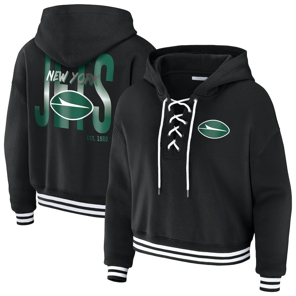 New York Jets  WEAR by Erin Andrews Women's Lace-Up Fleece Hoodie