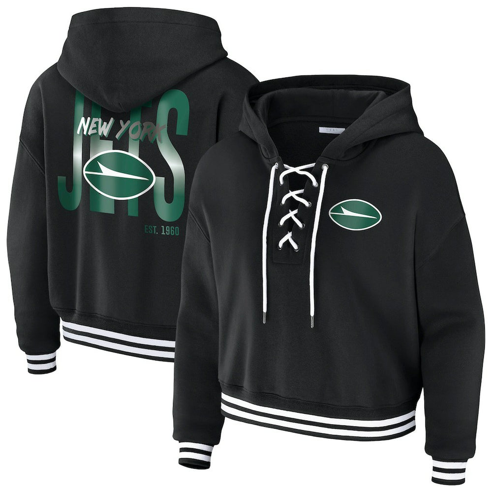New York Jets  WEAR by Erin Andrews Women's Lace-Up Fleece Hoodie