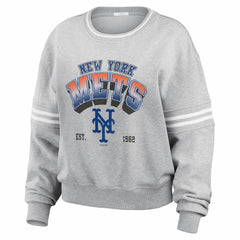 New York Mets WEAR by Erin Andrews Women's Sleeve Stripe Fleece Sweatshirt | MLB Online