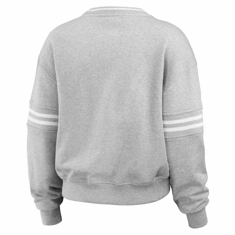 New York Mets WEAR by Erin Andrews Women's Sleeve Stripe Fleece Sweatshirt | MLB Online