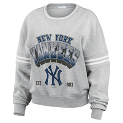 New York Yankees WEAR by Erin Andrews Women's Sleeve Stripe Fleece Crewneck Sweatshirt | MLB Near me