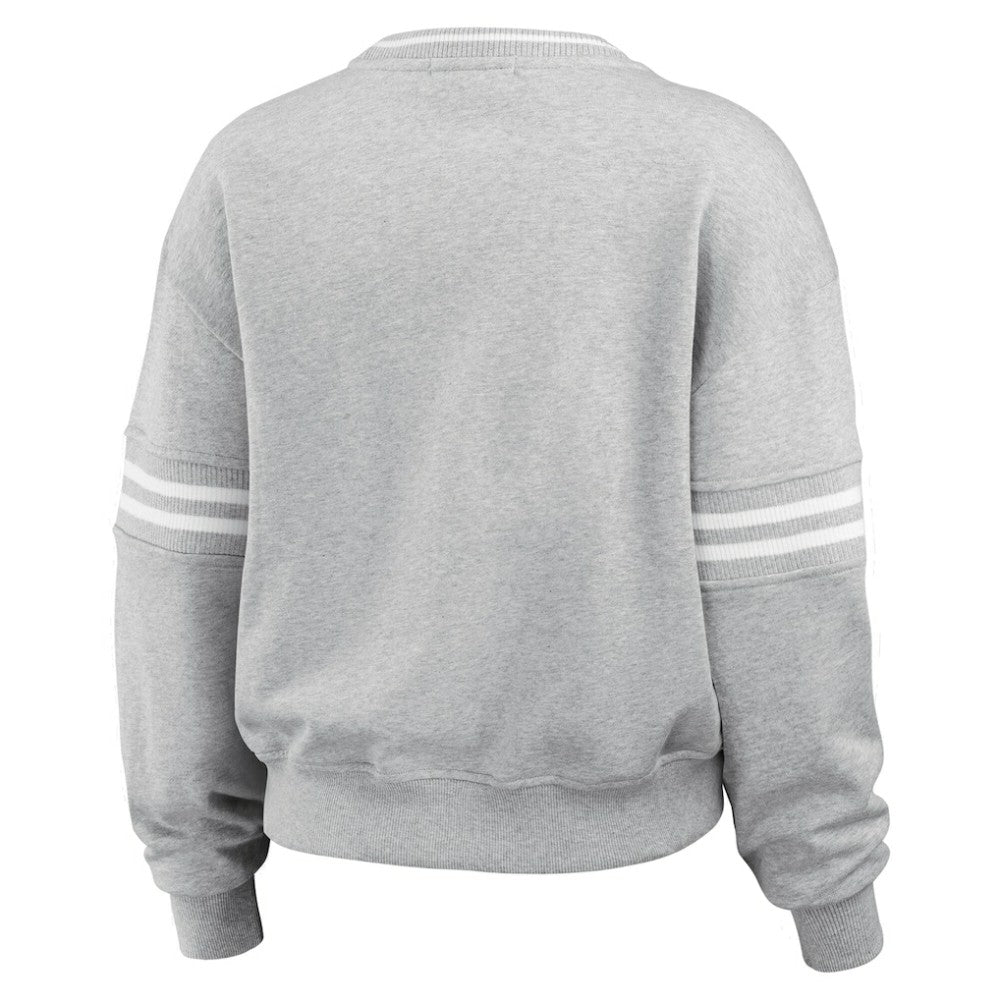 New York Yankees WEAR by Erin Andrews Women's Sleeve Stripe Fleece Crewneck Sweatshirt | MLB Near me