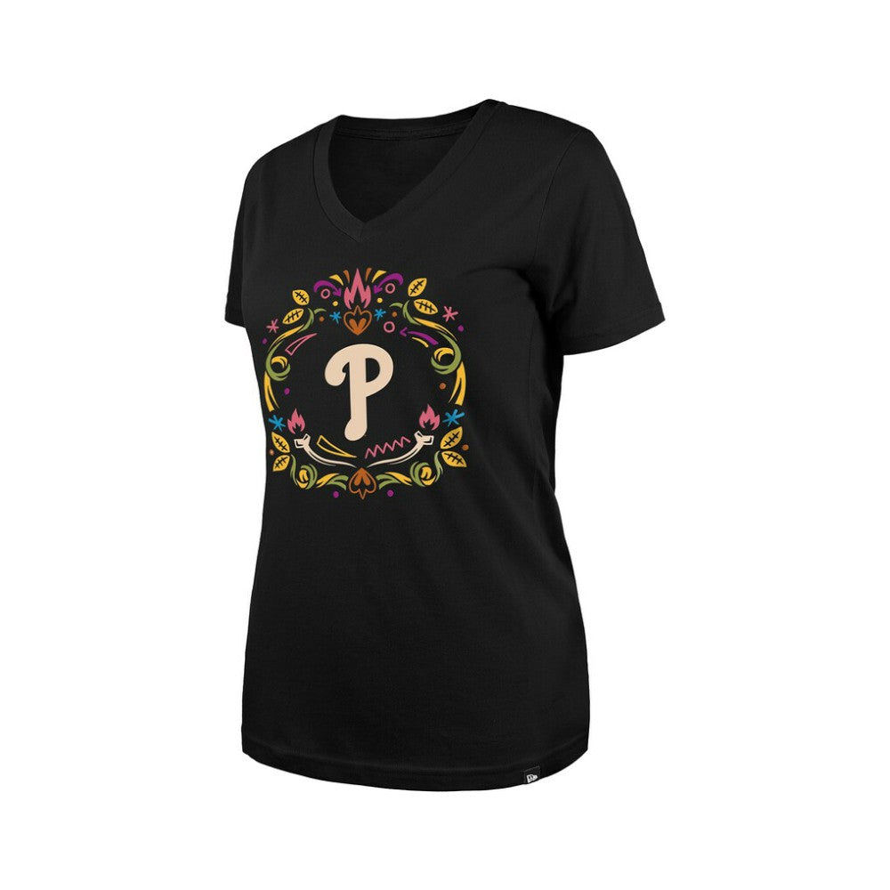 Philadelphia Phillies New Era Women's Día de los Muertos V-Neck T-Shirt | MLB US