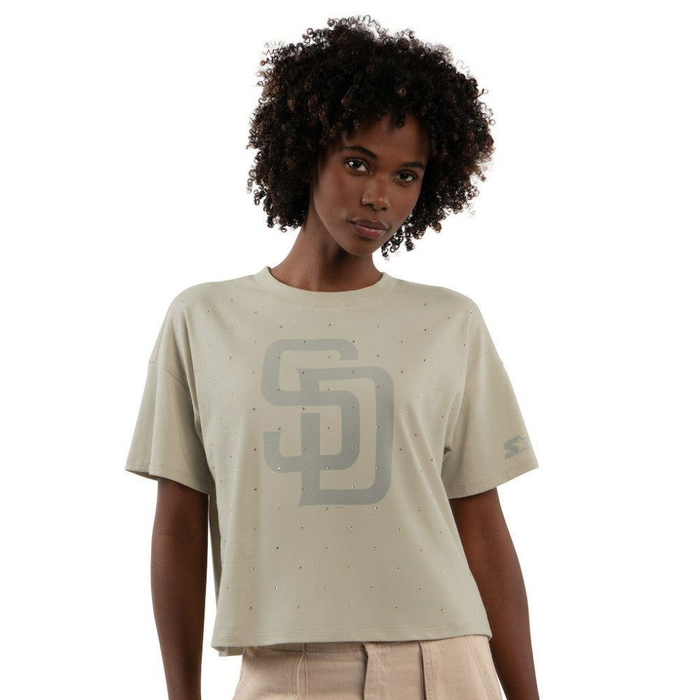 San Diego Padres Starter Women's Rhinestone Sprinkle Boxy Cropped T-Shirt | MLB For sale