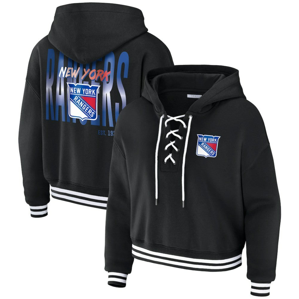 New York Rangers WEAR by Erin Andrews Women's Cropped Lace-Up Hoodie Discount