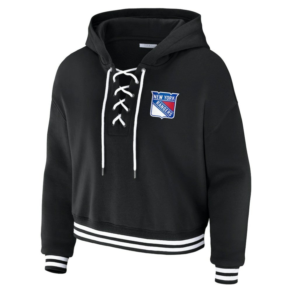 New York Rangers WEAR by Erin Andrews Women's Cropped Lace-Up Hoodie Discount