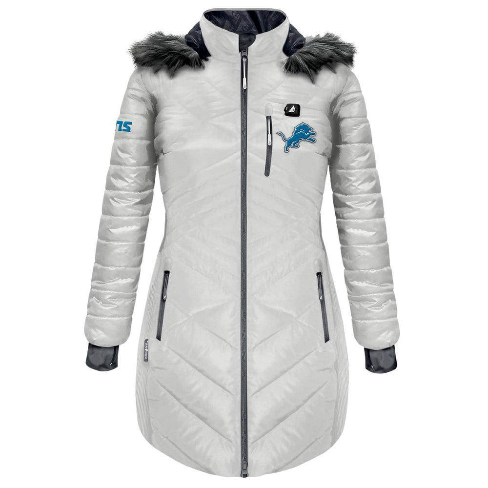Detroit Lions  ActionHeat Women's 5V Battery Heated Long Puffer Full-Zip Hoodie Jacket