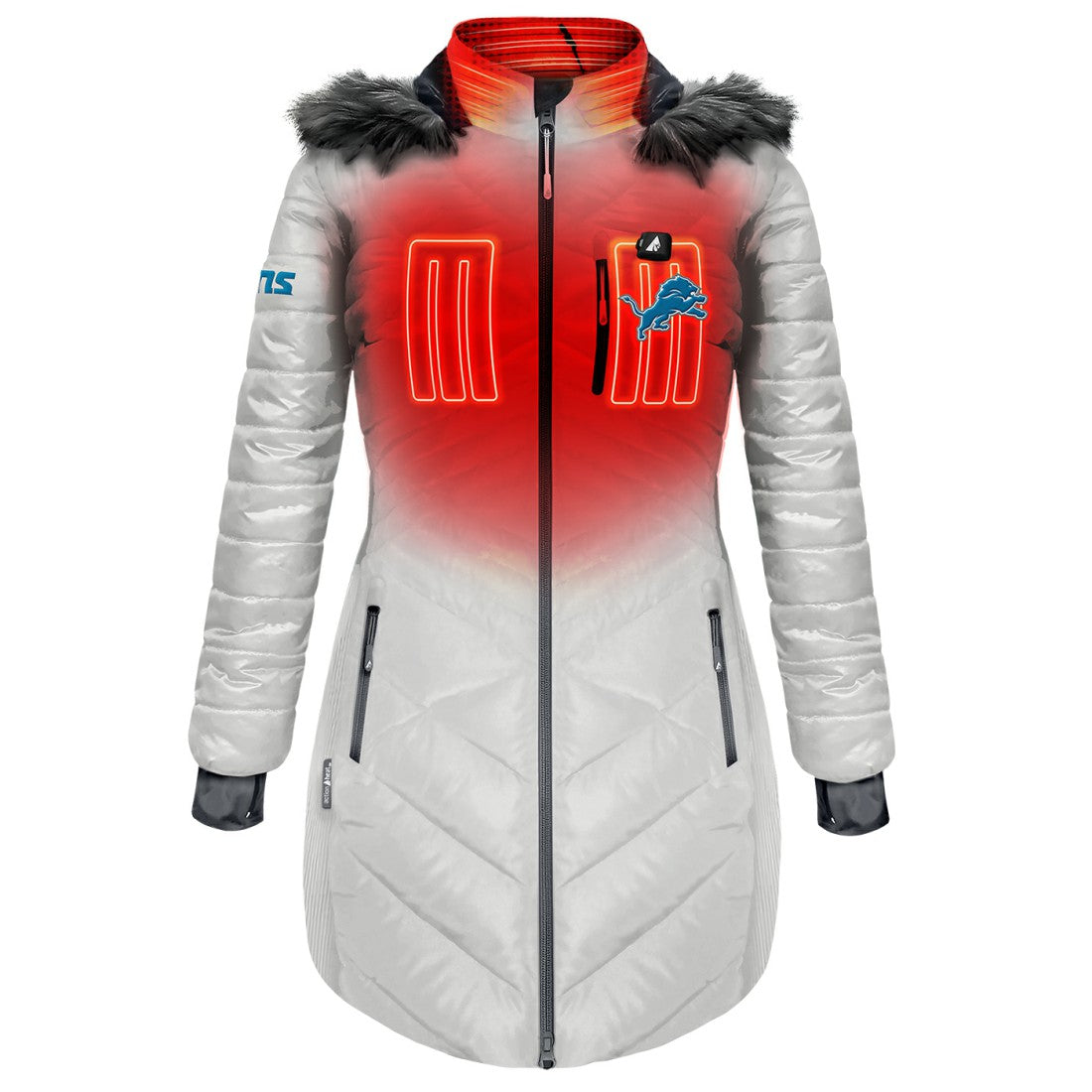 Detroit Lions  ActionHeat Women's 5V Battery Heated Long Puffer Full-Zip Hoodie Jacket