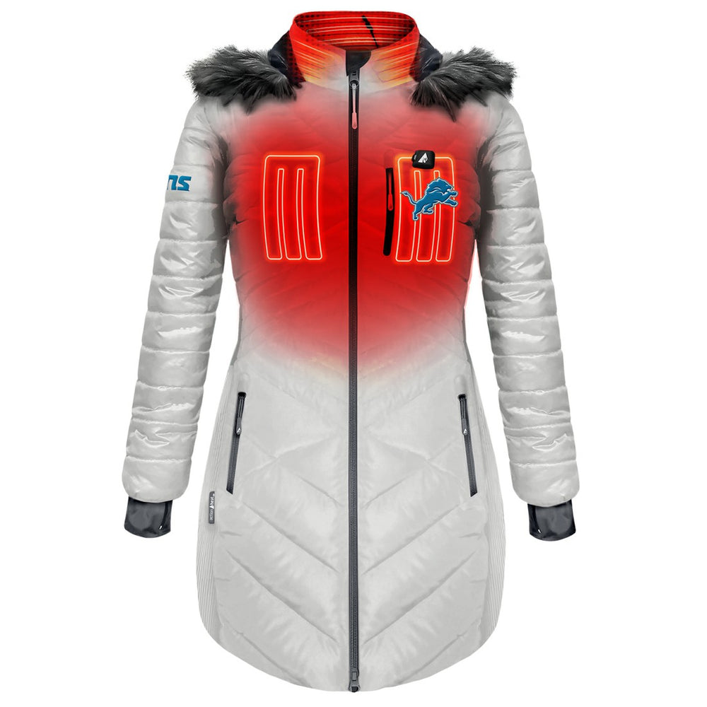 Detroit Lions  ActionHeat Women's 5V Battery Heated Long Puffer Full-Zip Hoodie Jacket