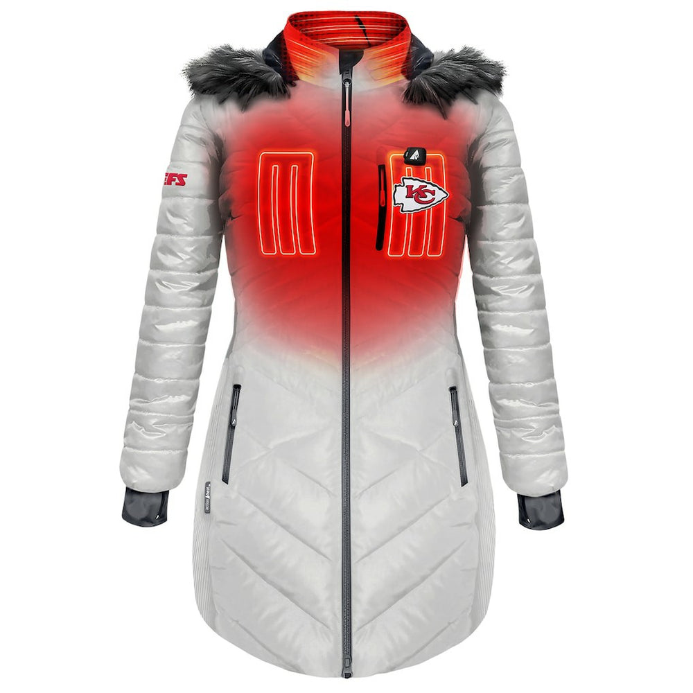 Kansas City Chiefs  ActionHeat Women's 5V Battery Heated Long Puffer Full-Zip Hoodie Jacket