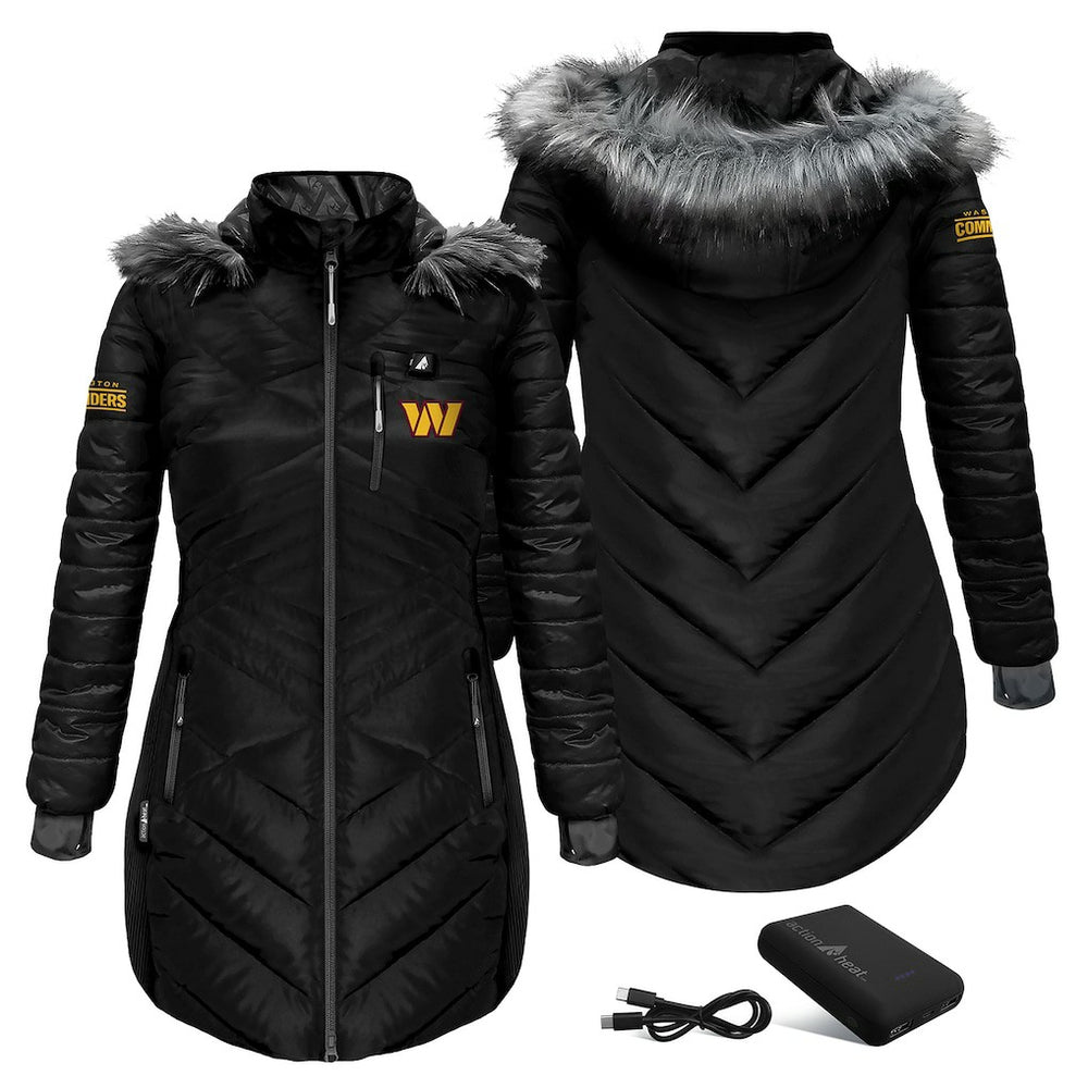 Washington Commanders  ActionHeat Women's 5V Battery Heated Long Puffer Full-Zip Hoodie Jacket