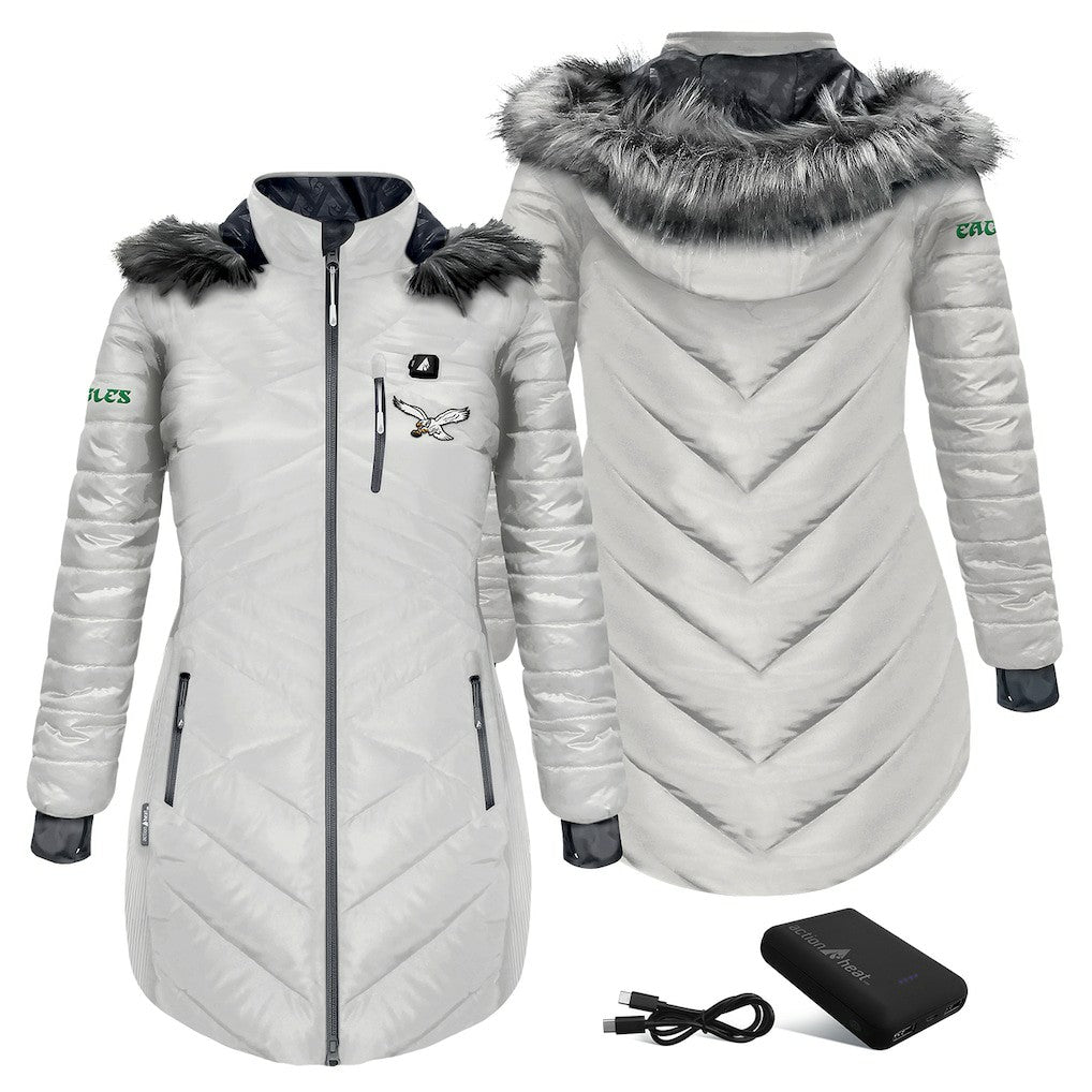 Philadelphia Eagles  ActionHeat Women's 5V Battery Heated Long Puffer Full-Zip Hoodie Jacket