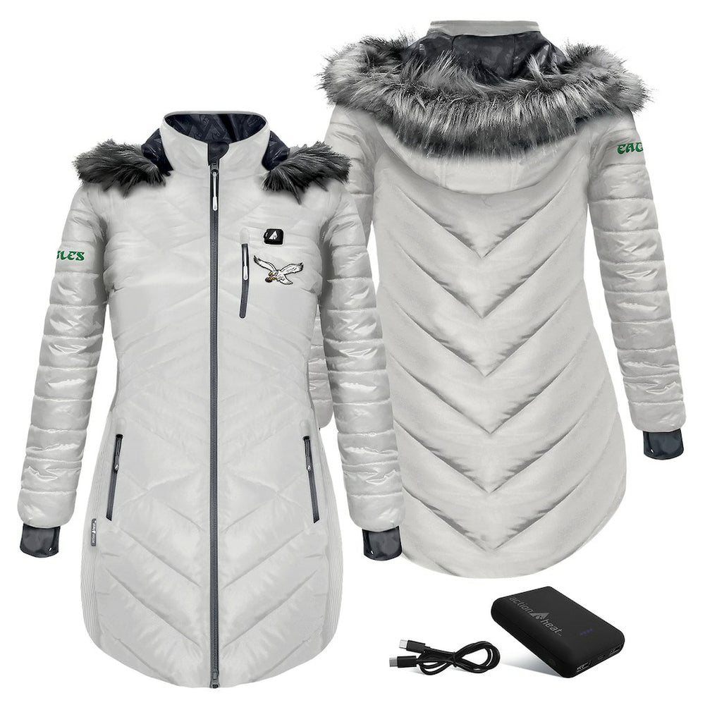Philadelphia Eagles  ActionHeat Women's 5V Battery Heated Long Puffer Full-Zip Hoodie Jacket