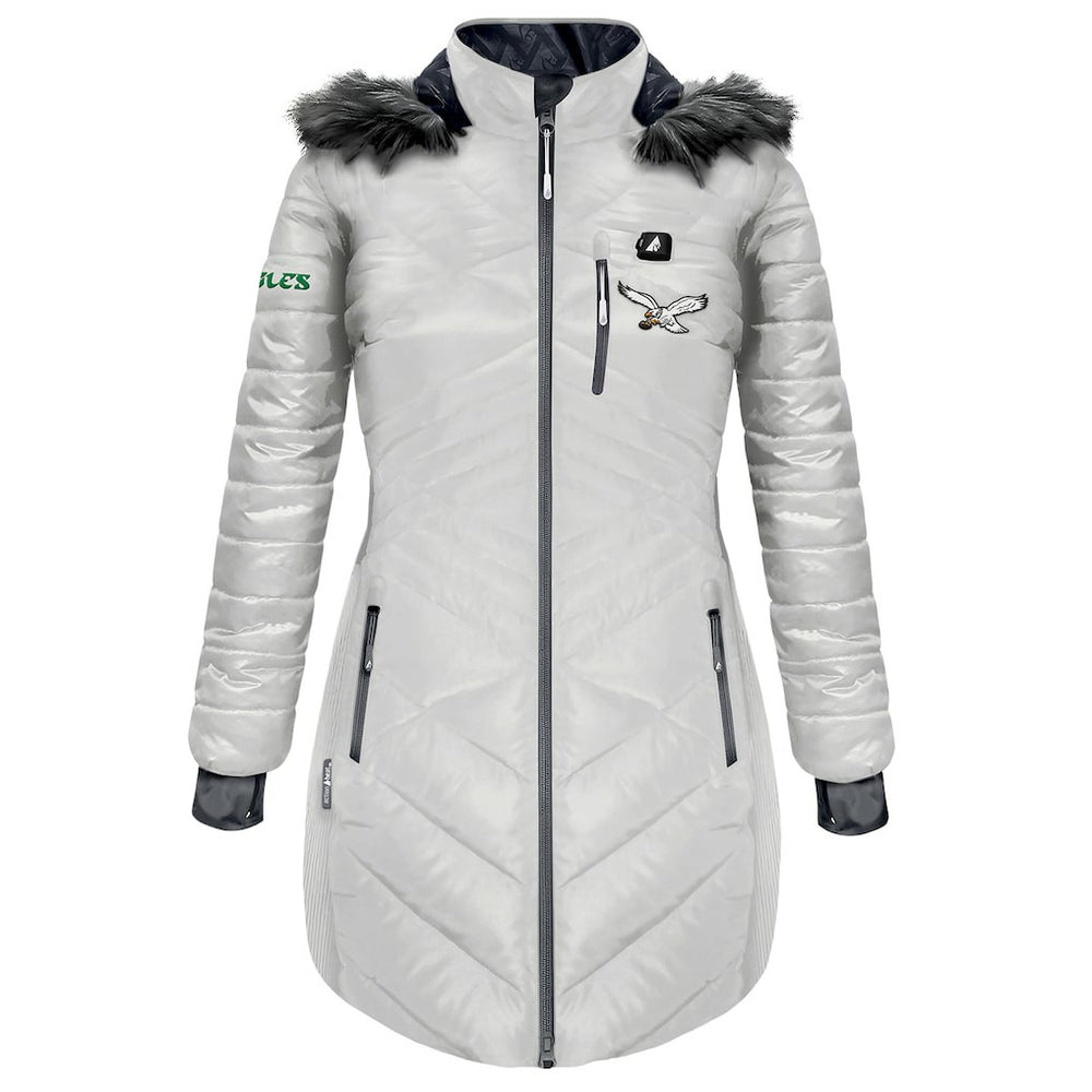 Philadelphia Eagles  ActionHeat Women's 5V Battery Heated Long Puffer Full-Zip Hoodie Jacket