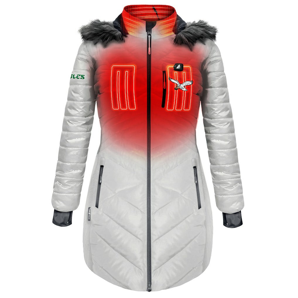 Philadelphia Eagles  ActionHeat Women's 5V Battery Heated Long Puffer Full-Zip Hoodie Jacket