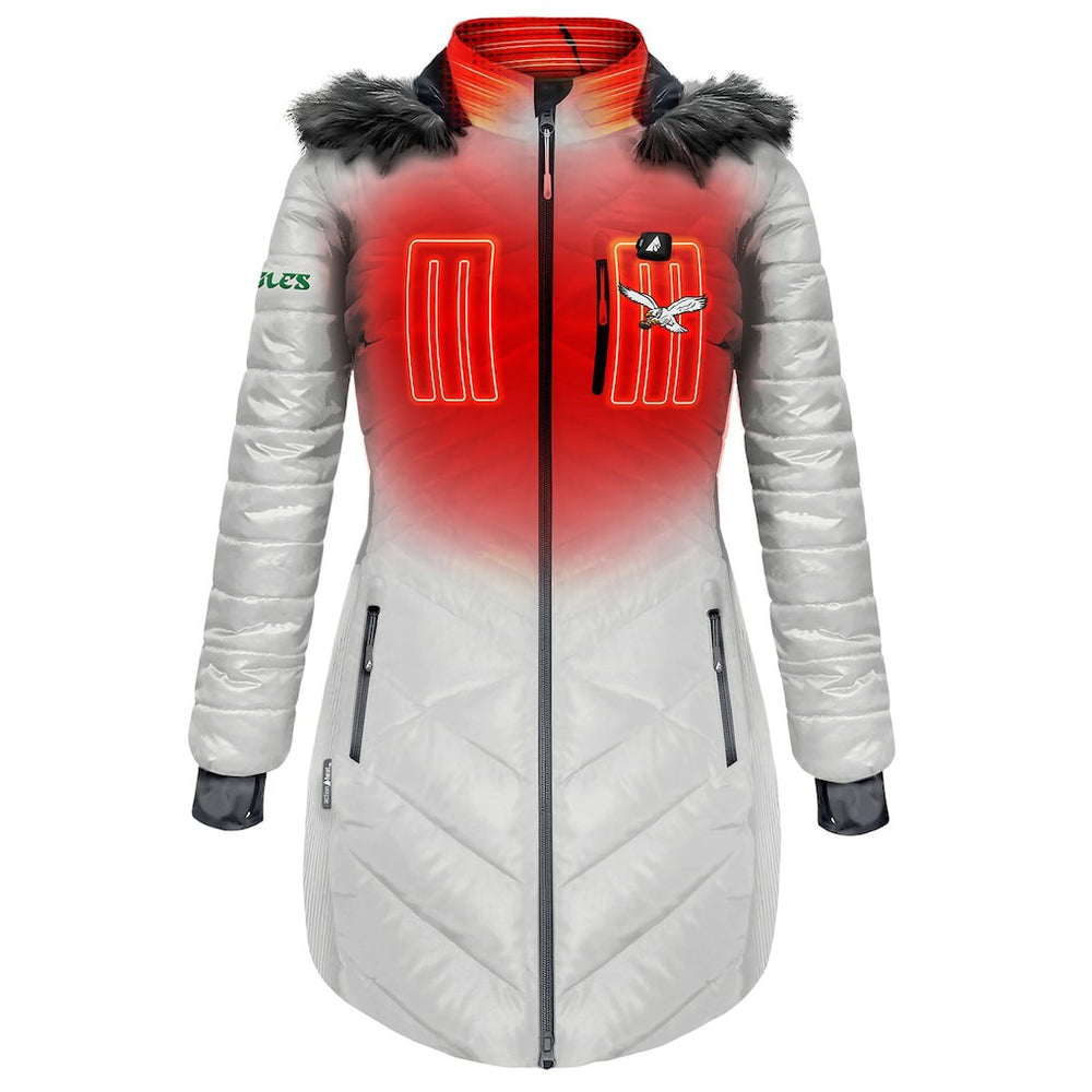 Philadelphia Eagles  ActionHeat Women's 5V Battery Heated Long Puffer Full-Zip Hoodie Jacket