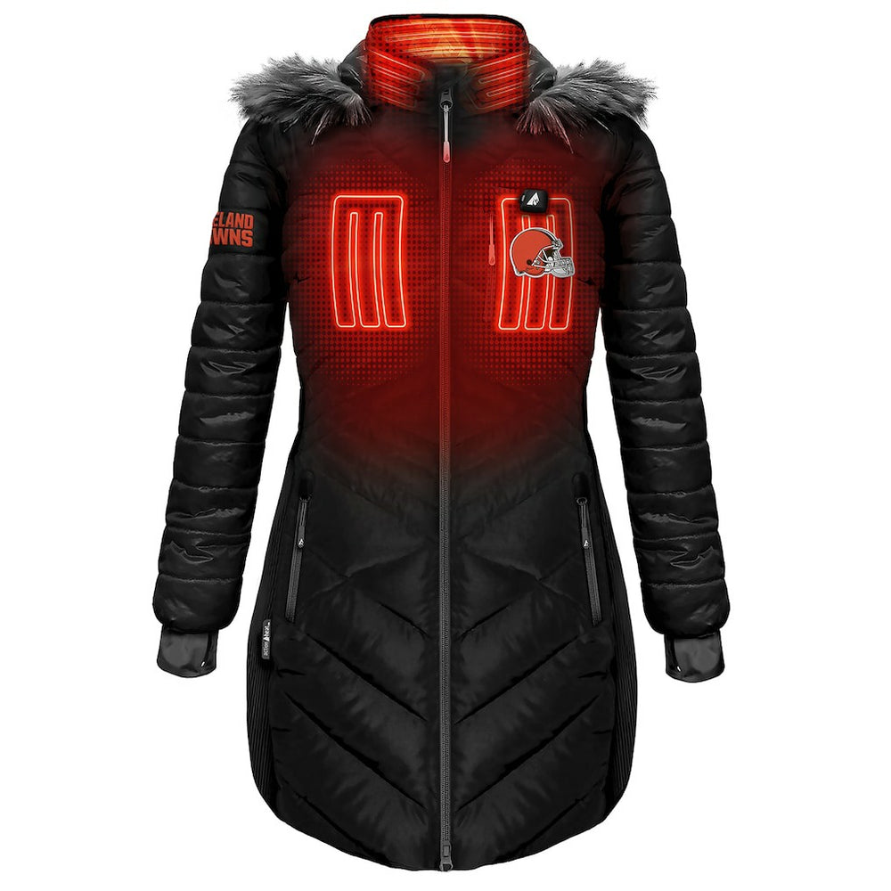 Cleveland Browns  ActionHeat Women's 5V Battery Heated Long Puffer Full-Zip Hoodie Jacket