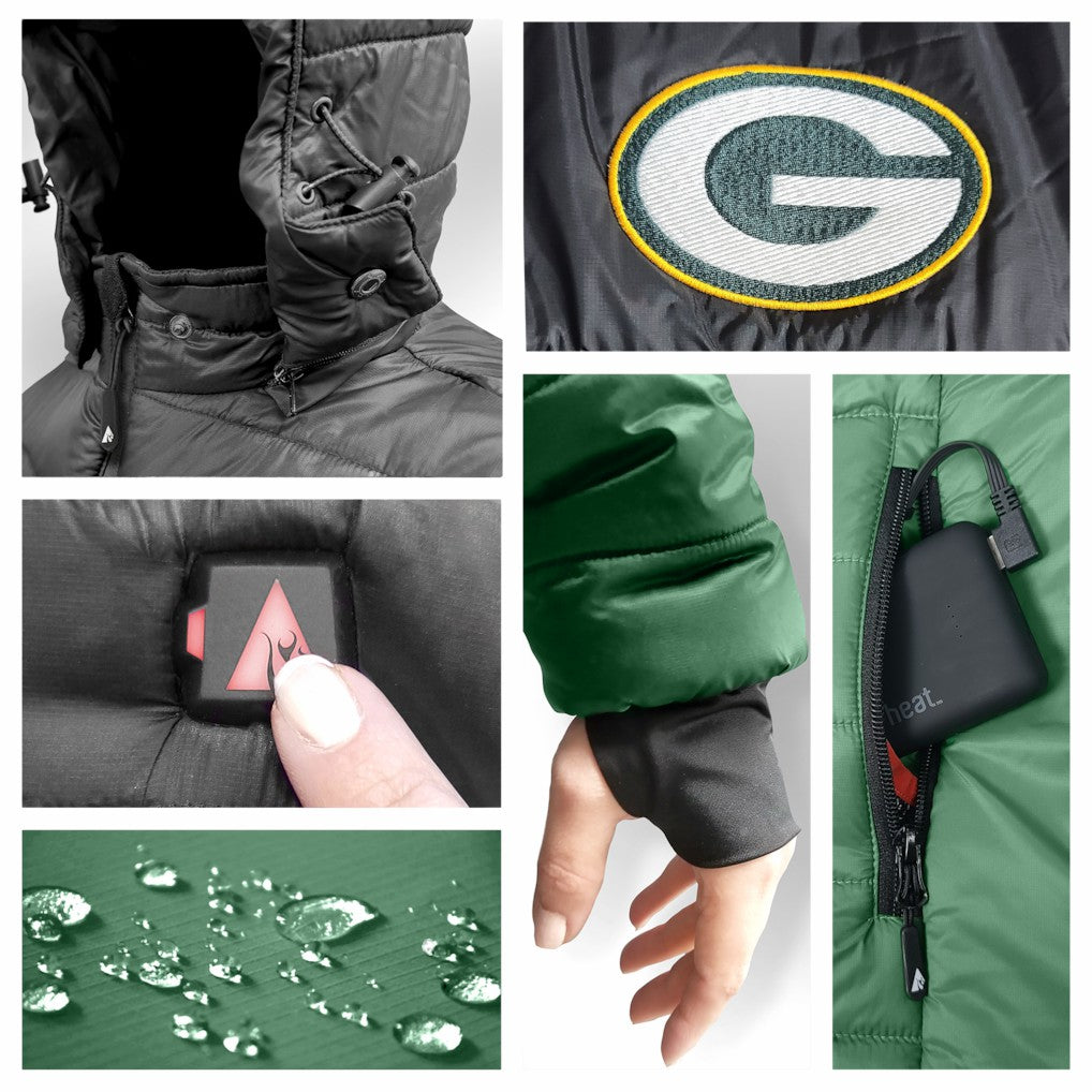 Green Bay Packers  ActionHeat Women's 5V Battery Heated Insulated Puffer Full-Zip Jacket