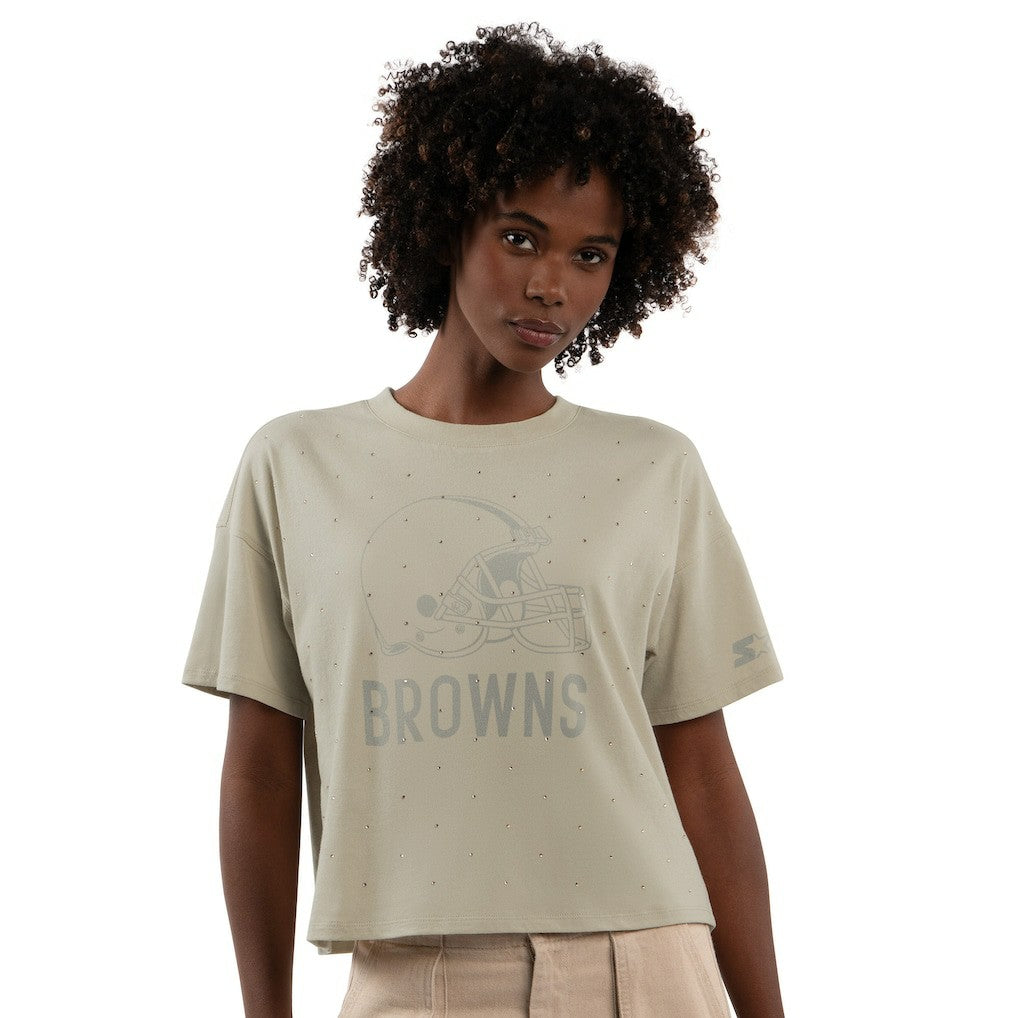 Cleveland Browns  Starter Women's Rhinestone Sprinkle Boxy Cropped T-Shirt