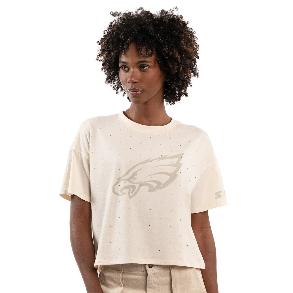Philadelphia Eagles  Starter Women's Rhinestone Sprinkle Boxy Cropped T-Shirt