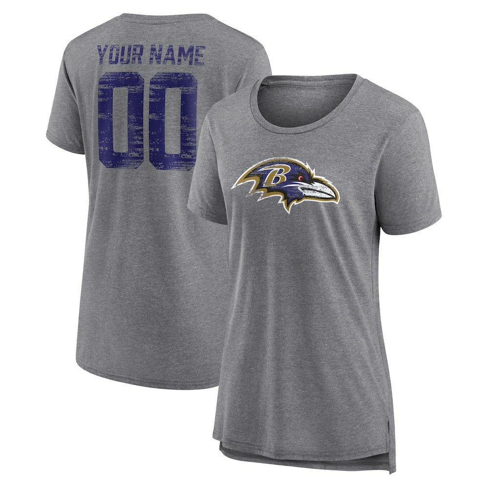 Baltimore Ravens  Women's Heritage Custom Name & Number Tri-Blend T-Shirt