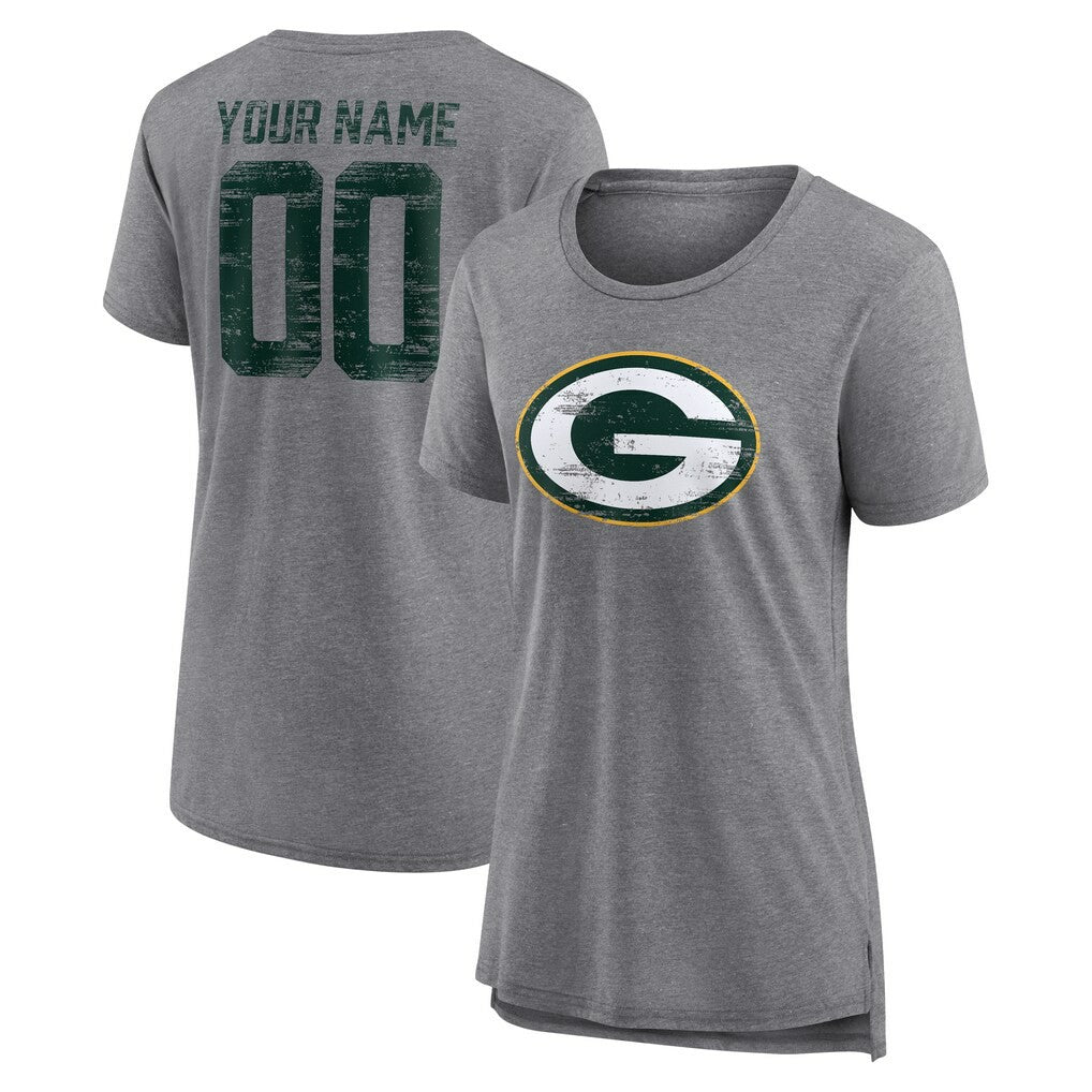 Green Bay Packers  Women's Heritage Custom Name & Number Tri-Blend T-Shirt
