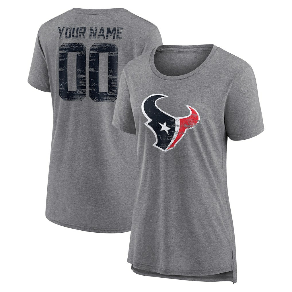 Houston Texans  Women's Heritage Custom Name & Number Tri-Blend T-Shirt