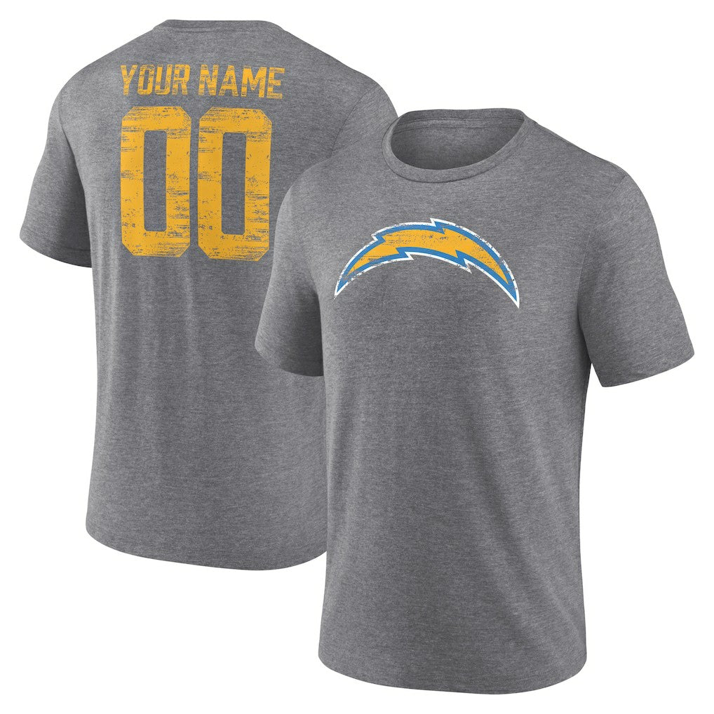 Los Angeles Chargers  Heritage Custom Name & Number Tri-Blend T-Shirt